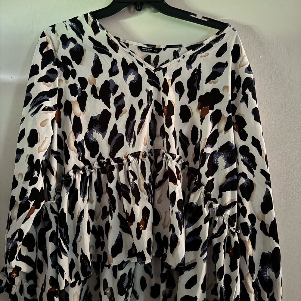 SHEIN Black and White Animal Print Blouse